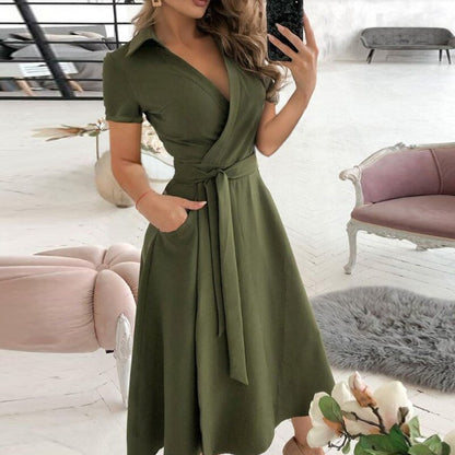 Ladies' Off Shoulder A-Line Midi Dress Waist Detail
