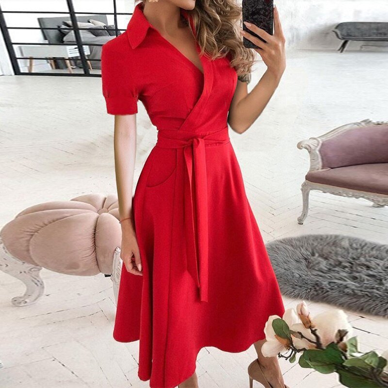 Ladies' Off Shoulder A-Line Midi Dress Waist Detail