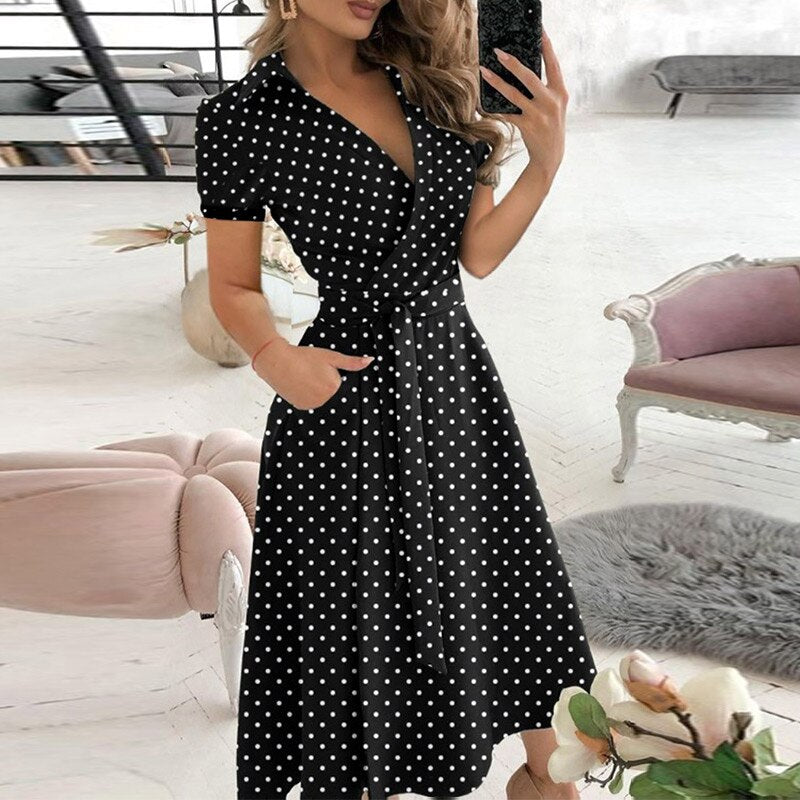 Ladies' Off Shoulder A-Line Midi Dress Waist Detail