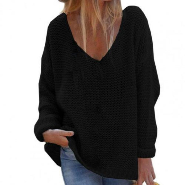 Cozy Women's Loose Fit V Neck Sweater - Nocini