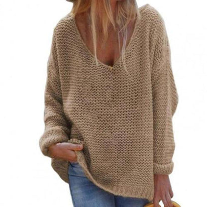 Cozy Women's Loose Fit V Neck Sweater