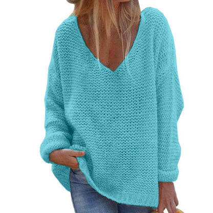 Cozy Women's Loose Fit V Neck Sweater