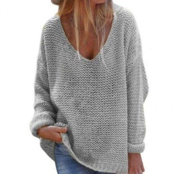 Cozy Women's Loose Fit V Neck Sweater