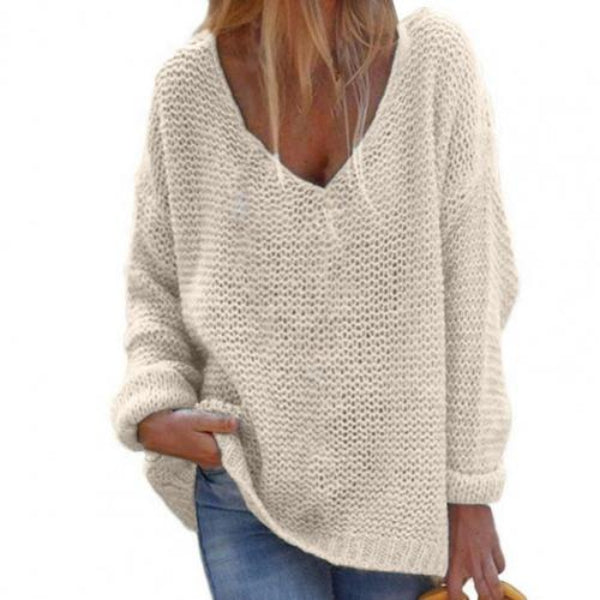 Cozy Women's Loose Fit V Neck Sweater
