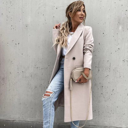 Classic Women's Wool Long Winter Coat with Pockets
