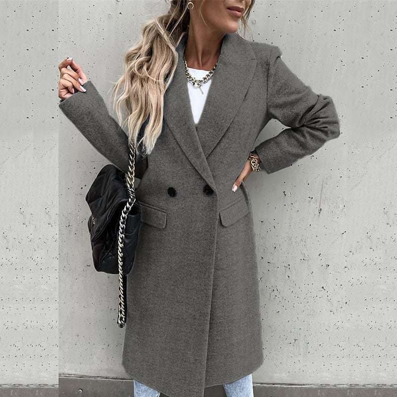 Classic Women's Wool Long Winter Coat with Pockets