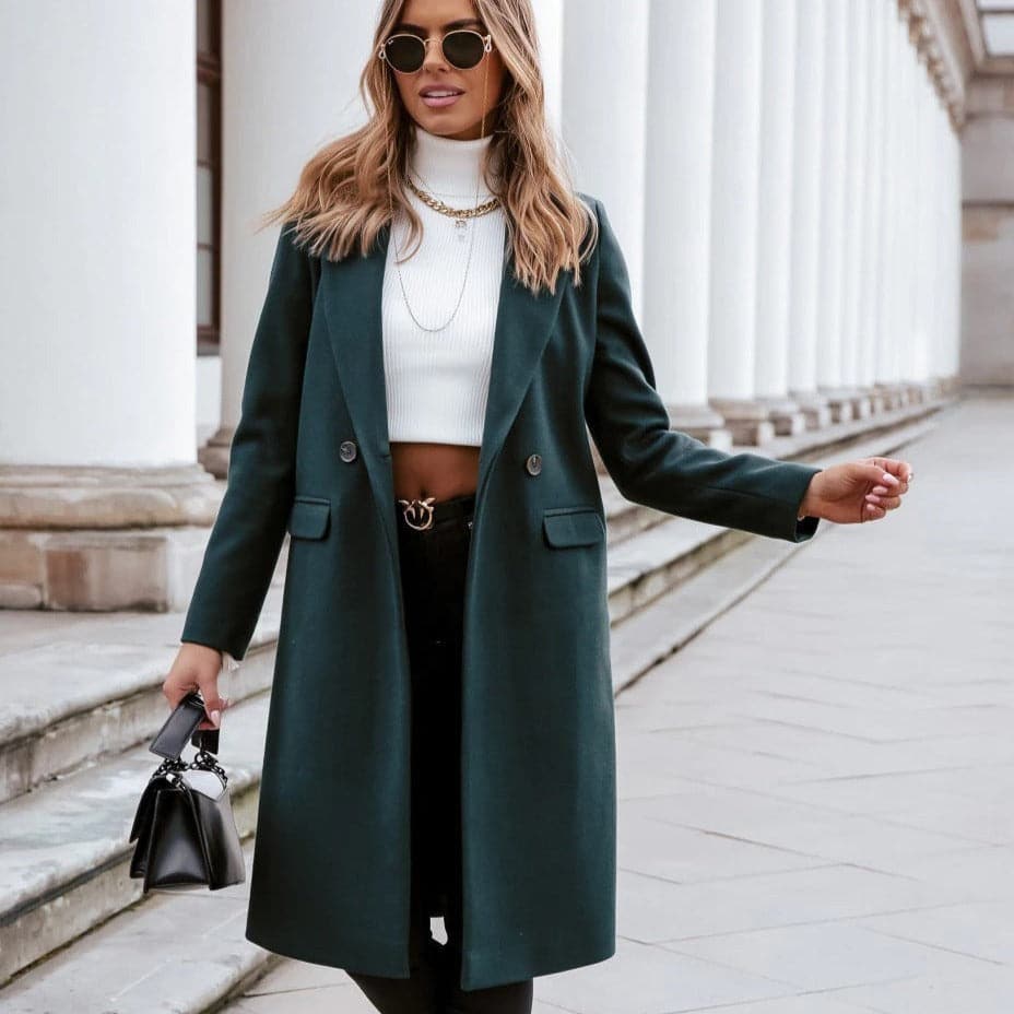 Classic Women's Wool Long Winter Coat with Pockets