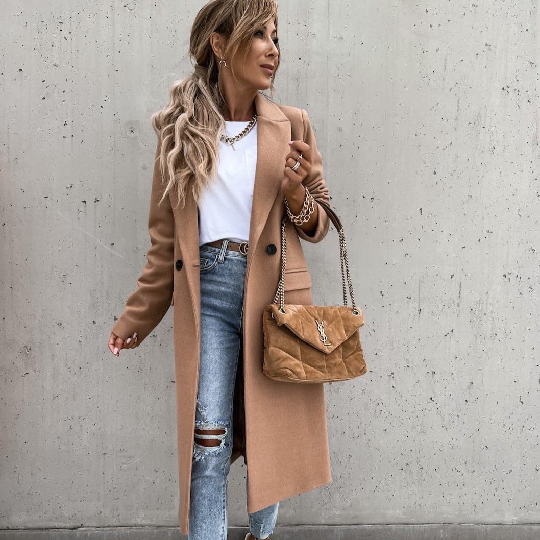 Classic Women's Wool Long Winter Coat with Pockets - Nocini