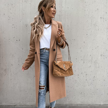 Classic Women's Wool Long Winter Coat with Pockets - Nocini