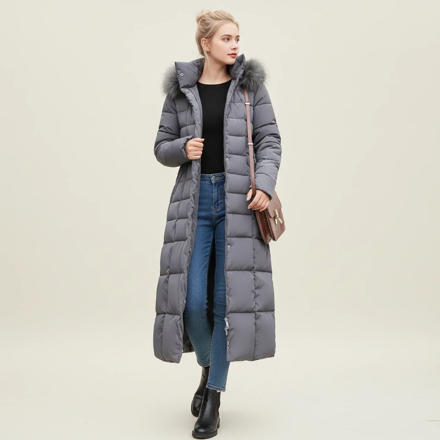 Warm Padded Long Down Coat for Women