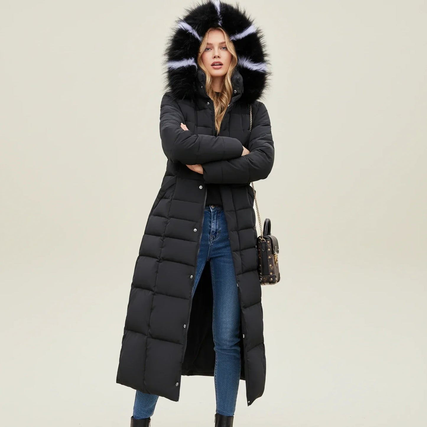 Warm Padded Long Down Coat for Women