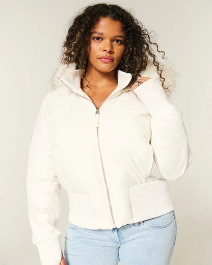 Warm Insulated Ladies Winter Coat with Detachable Hood