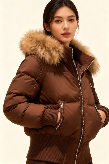 Warm Insulated Ladies Winter Coat with Detachable Hood - Nocini