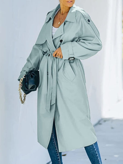 Women's Double Breasted Belted Knee Length Coat - Nocini