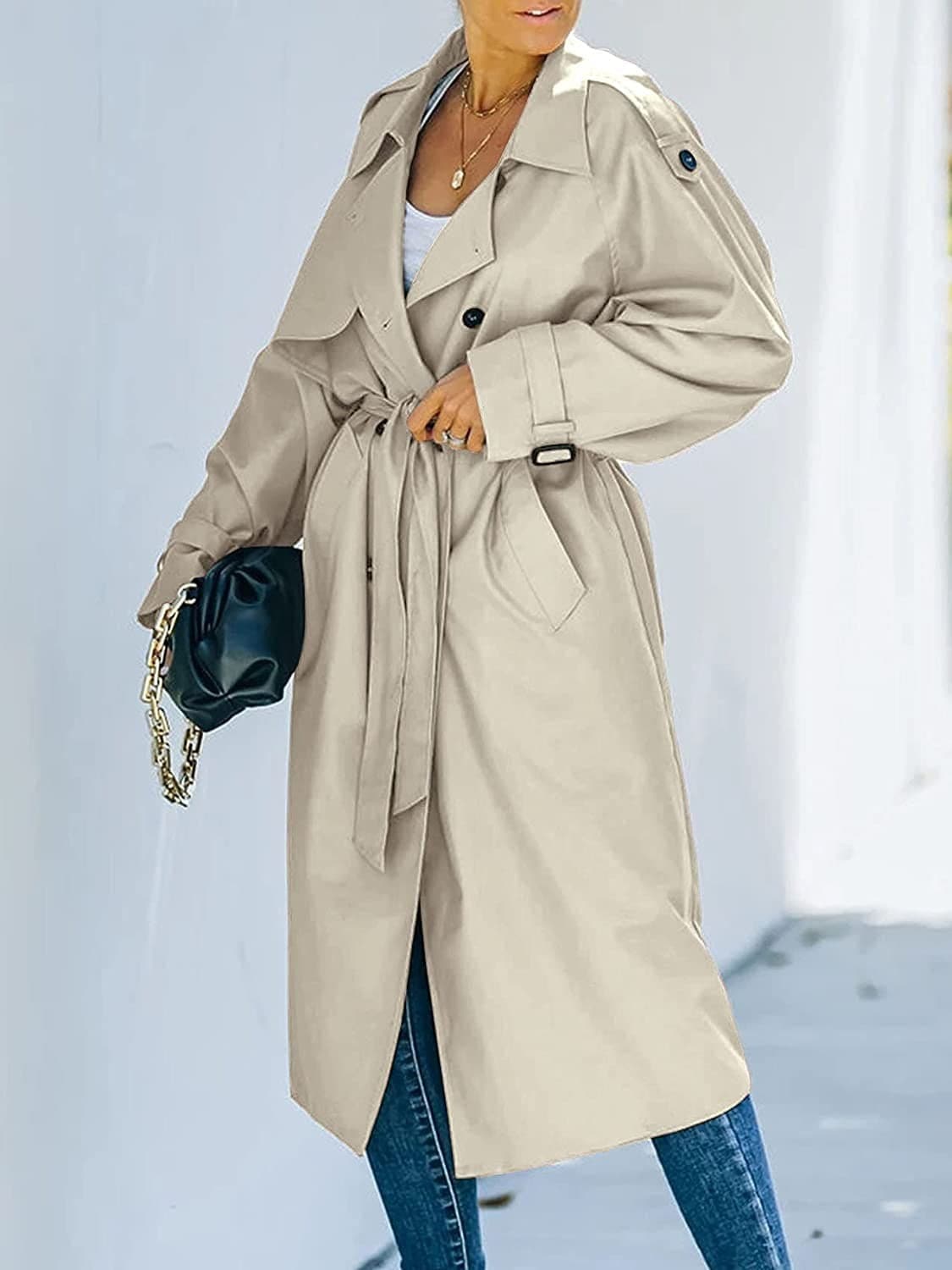 Women's Double Breasted Belted Knee Length Coat