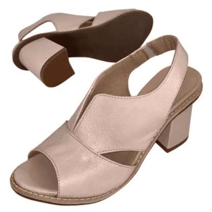 Women’s leather sandals with heel & comfort footbed – Selina-Beige-2.5-Nora Luxe