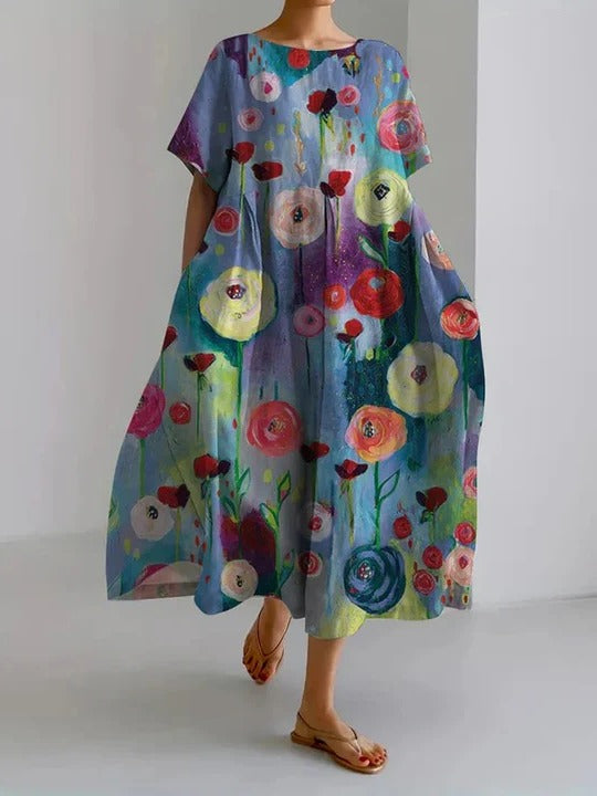 Relaxed Fit Dress with Vibrant Floral Print Design - Pexav