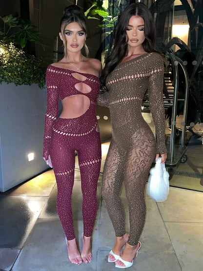Sparkly Womens Off The Shoulder Jumpsuit For Night Out