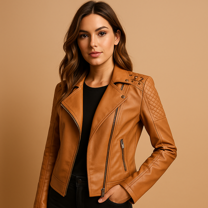 Women’s jacket with stand collar, tailored silhouette, and silver zipper details in multiple colors.