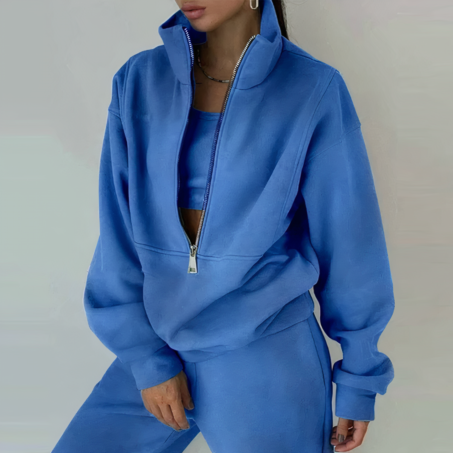 Ladies' Sporty Zip Up Tracksuit with Legging Pants