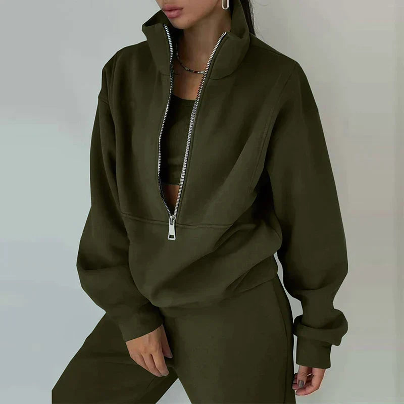 Ladies' Sporty Zip Up Tracksuit with Legging Pants