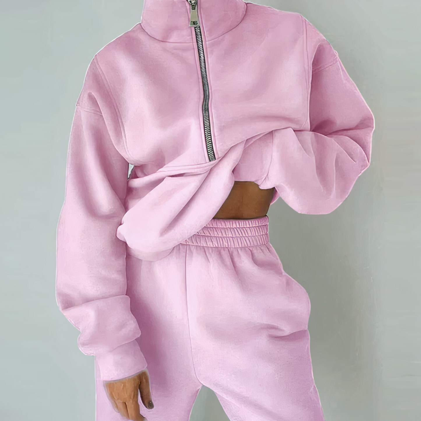 Ladies' Sporty Zip Up Tracksuit with Legging Pants
