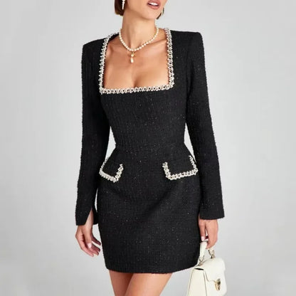 Elegant Small Party Dress - Long Sleeve Neckline
