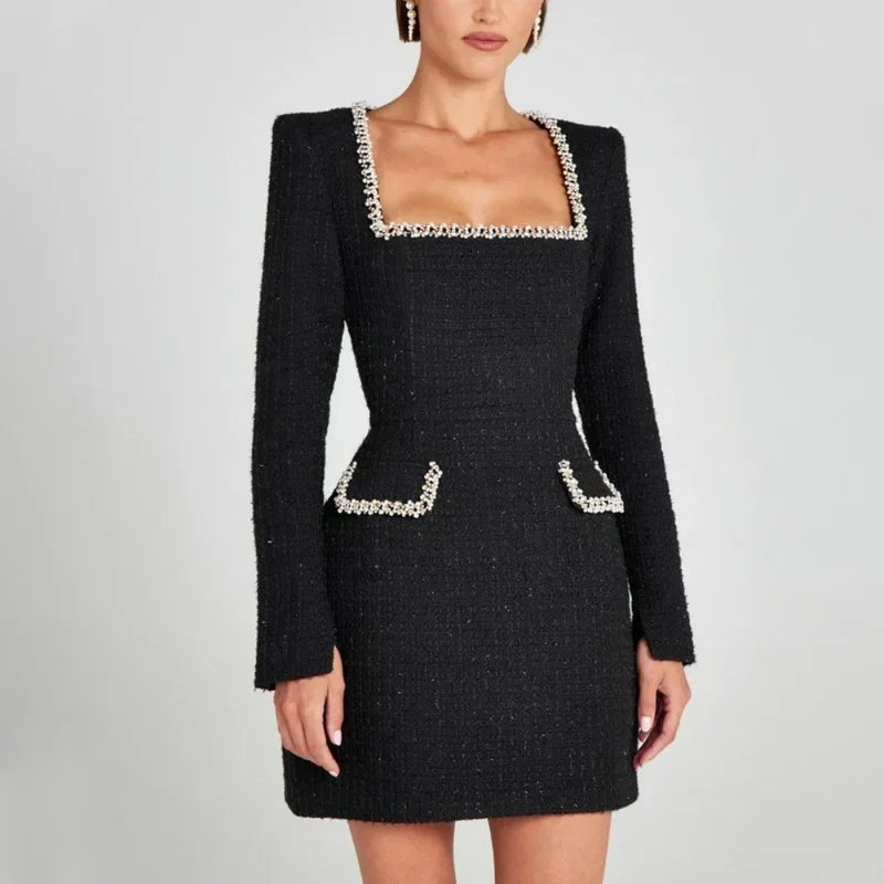 Elegant Small Party Dress - Long Sleeve Neckline - Nocini