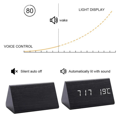 Wooden LED Clock with Voice Control - EcoClock-Brown Triangle-Nora Luxe