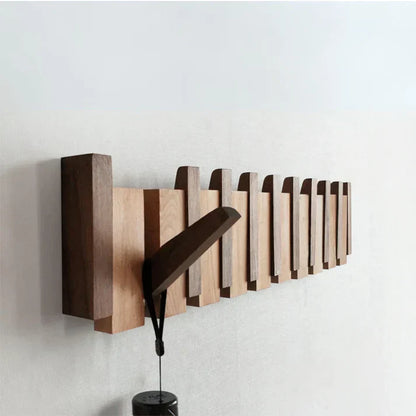 Wooden Piano Style Coat Rack - Melodia-4 hooks-Walnut and beach wood-Nora Luxe