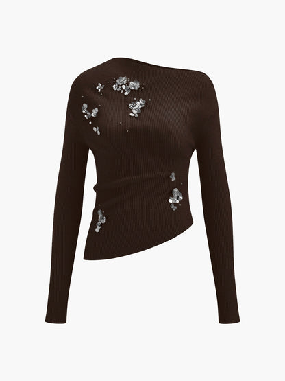 Soft Sparkly Off-Center Knitted Women's Top