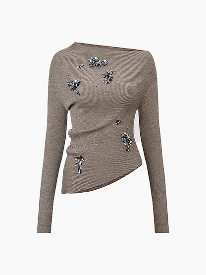 Soft Sparkly Off-Center Knitted Women's Top - Pexav