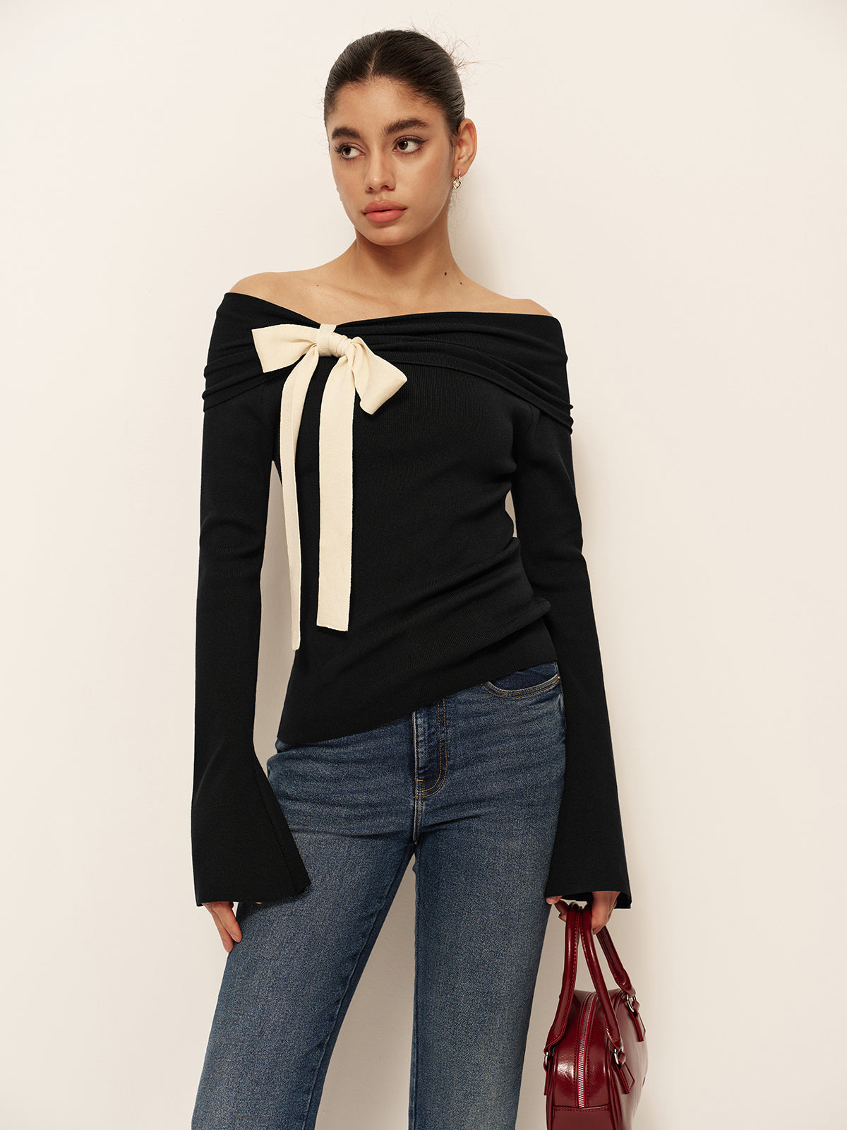 Soft Bell Sleeve Winter Knit Sweater Top