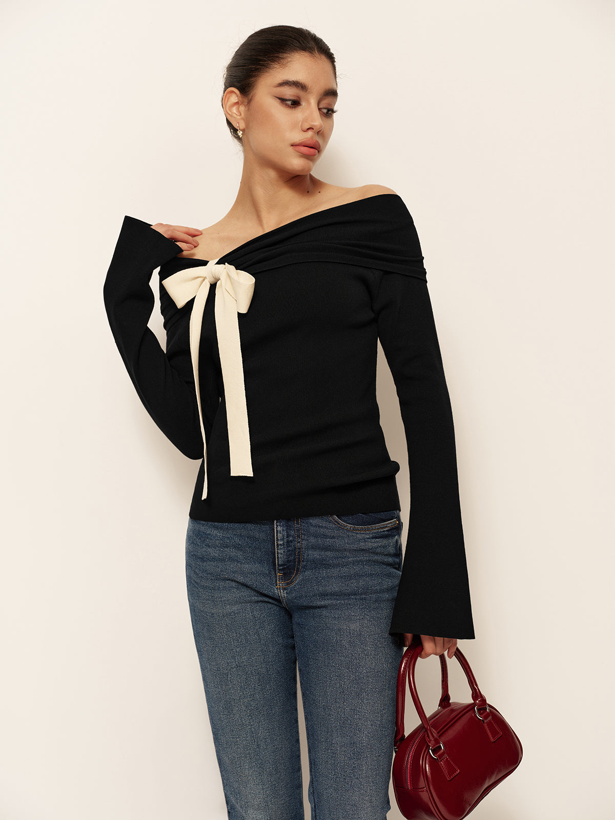 Soft Bell Sleeve Winter Knit Sweater Top