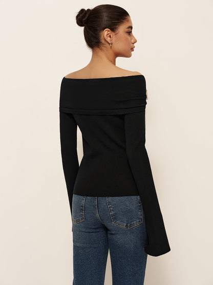 Soft Bell Sleeve Winter Knit Sweater Top