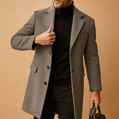 Elegant wool blend coat for men with relaxed fit and warm insulation, perfect for formal and everyday wear in autumn and winter.