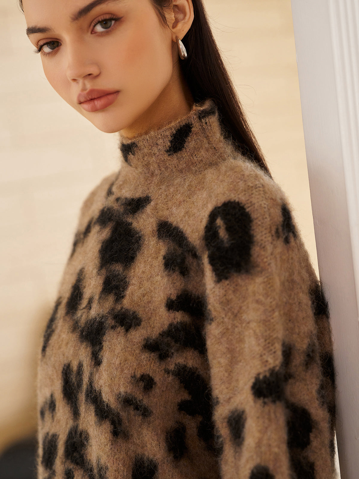 Soft Leopard Print Crew Sweater