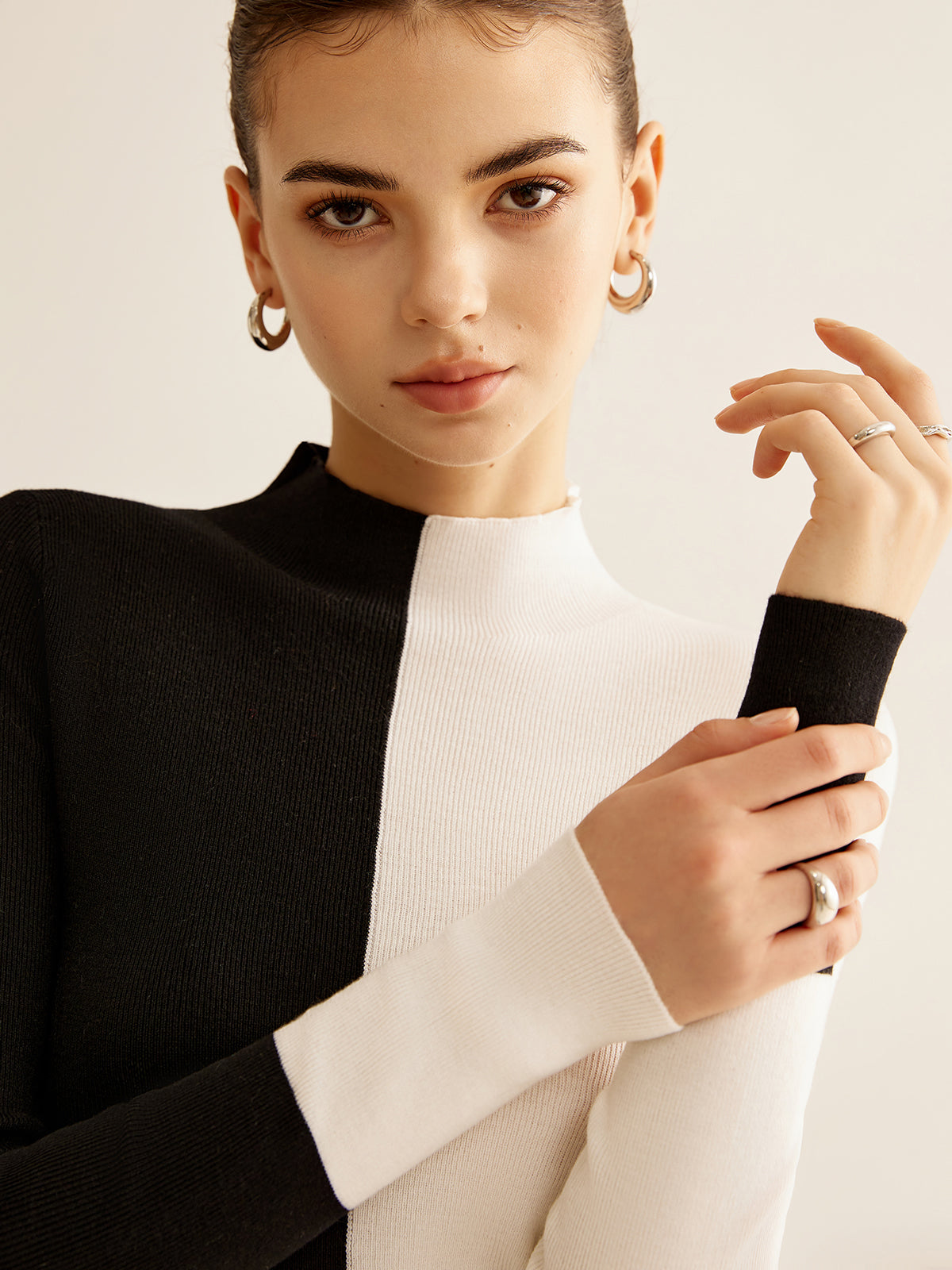 Soft Two Tone Slim Fit Sweater Top