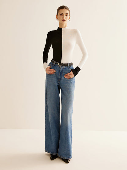 Soft Two Tone Slim Fit Sweater Top