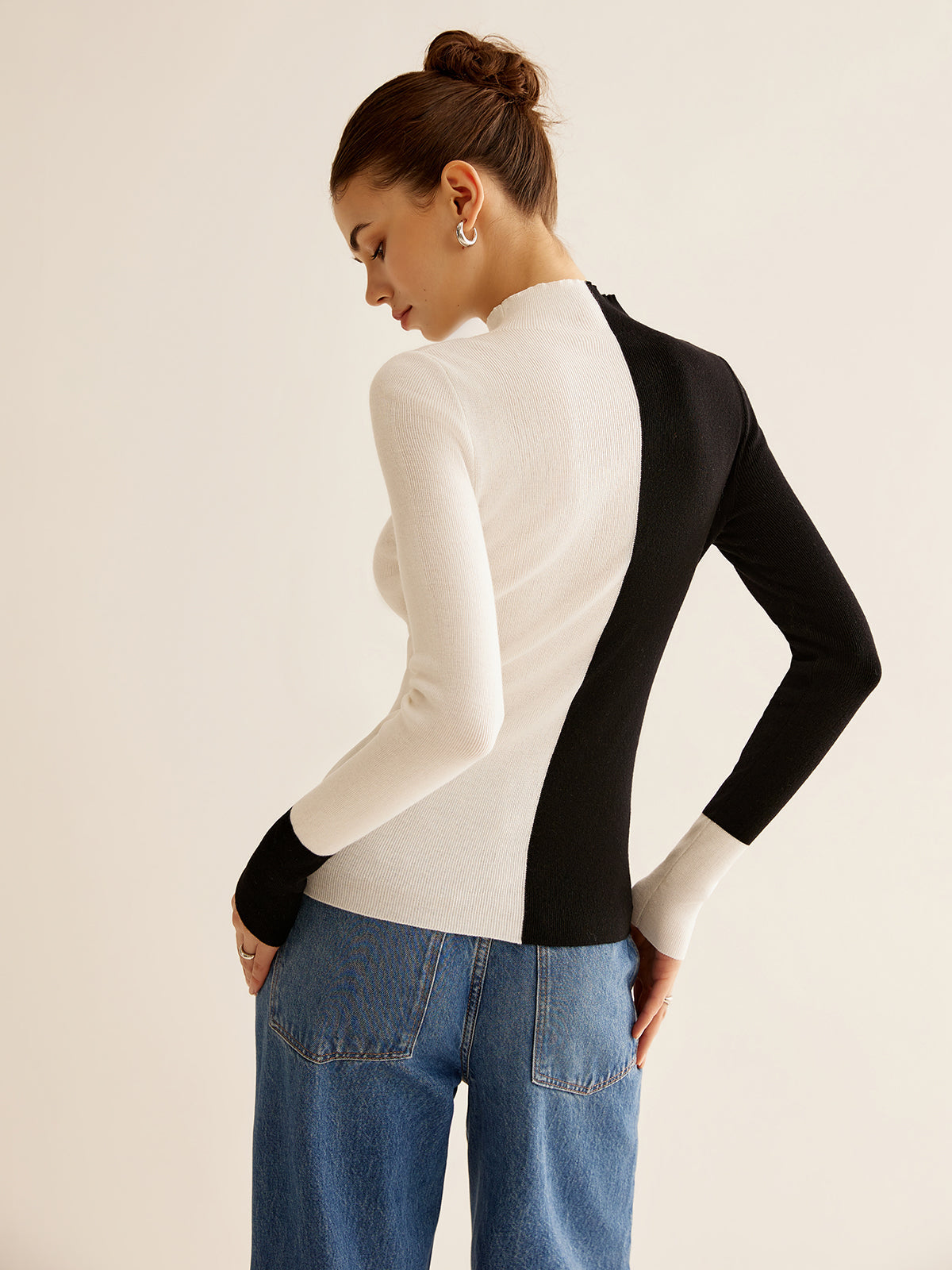 Soft Two Tone Slim Fit Sweater Top