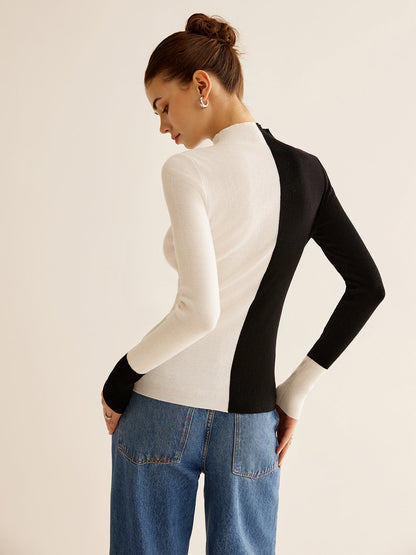 Soft Two Tone Slim Fit Sweater Top