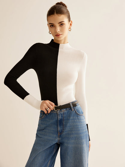 Soft Two Tone Slim Fit Sweater Top
