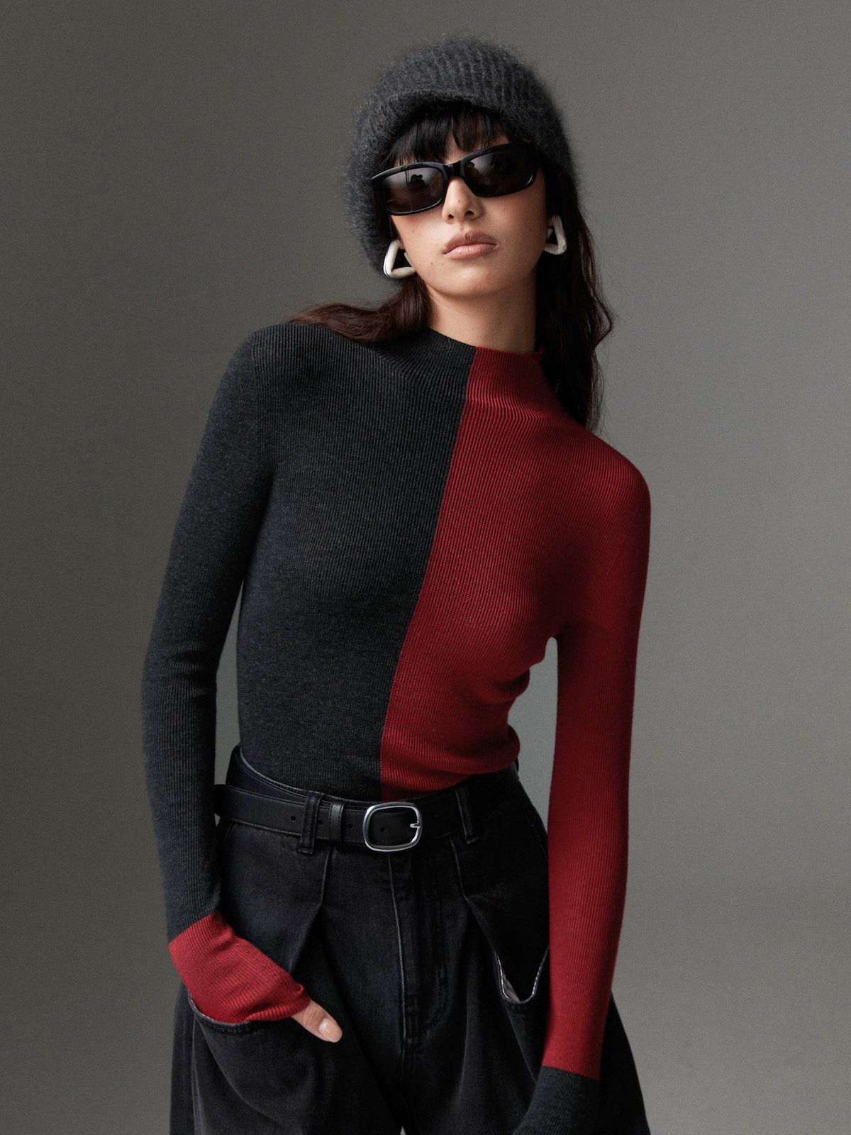 Soft Two Tone Slim Fit Sweater Top