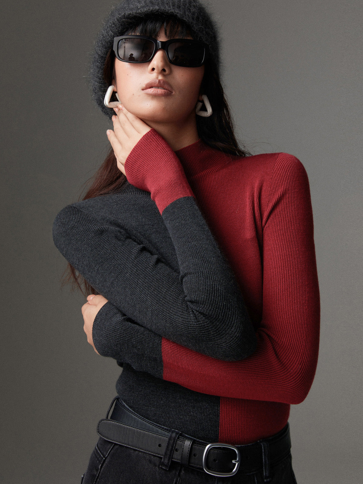 Soft Two Tone Slim Fit Sweater Top