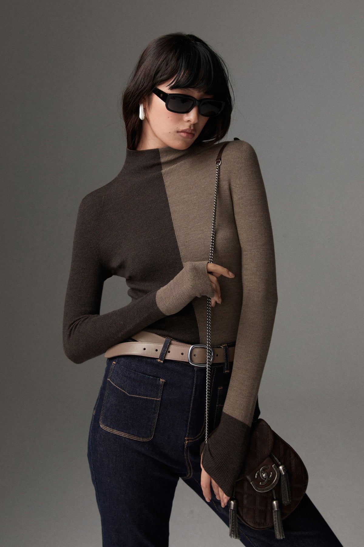 Soft Two Tone Slim Fit Sweater Top