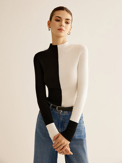 Soft Two Tone Slim Fit Sweater Top - Pexav