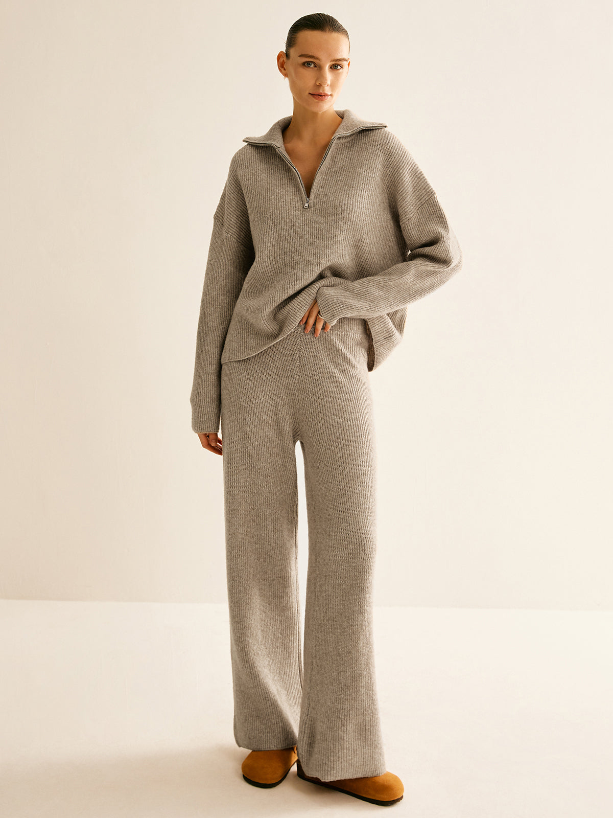 Soft Knit Zip Up Sweater Set - Pexav