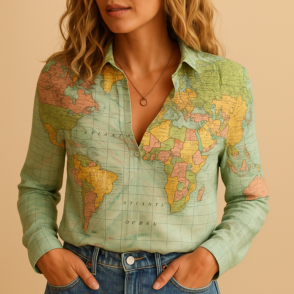 Global Map Pattern Ladies Blouse Aurora - Nocini