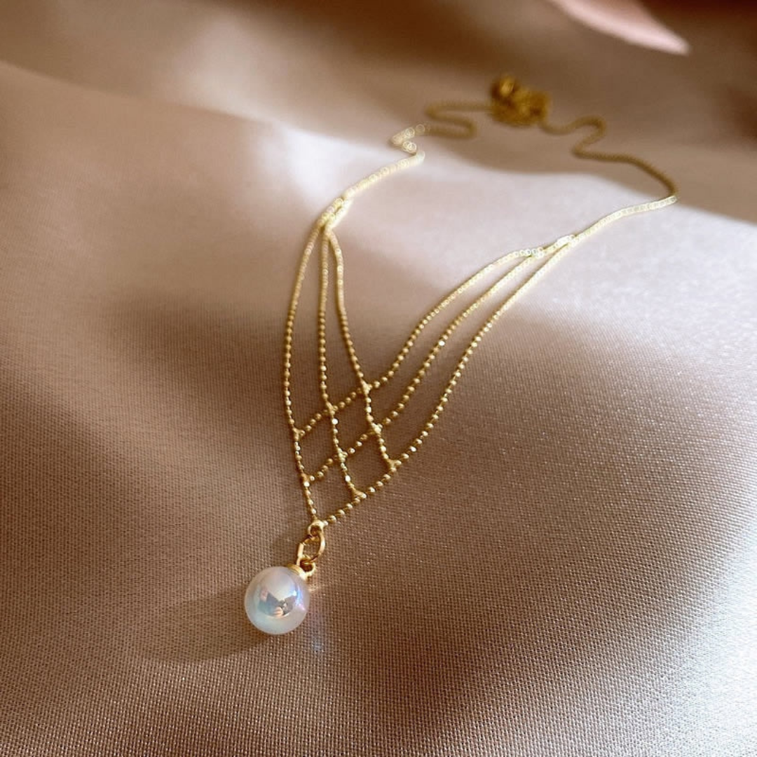 Elegant Beaded Pearl Chain Necklace - Pexav