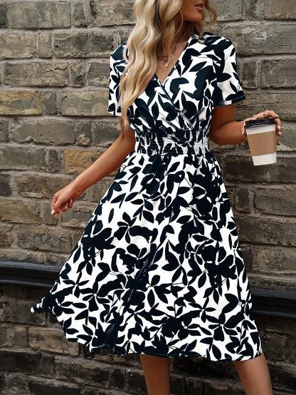 Elegant Floral Print Wrap Dress - Pexav